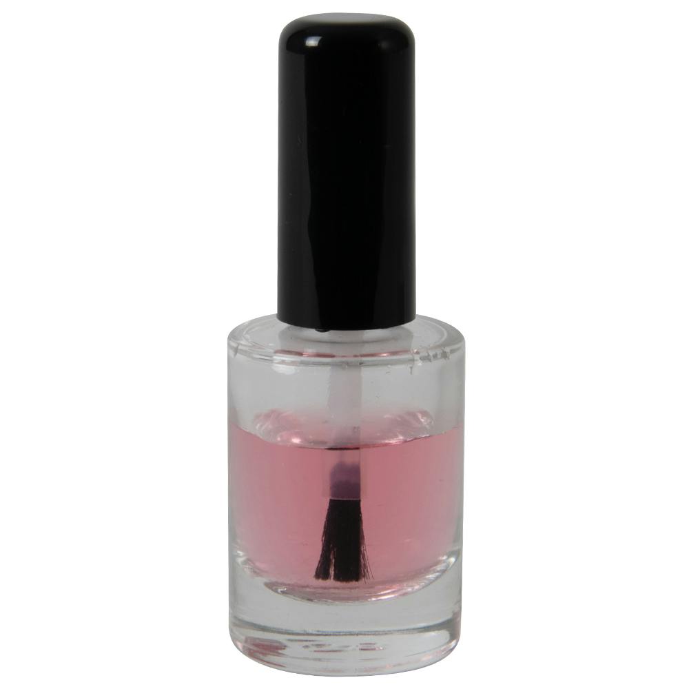 2/5 oz. Clear Stubby Cylinder Glass Bottle with 13/415 Black St. Vincent Cap & Flat Lacquer Brush Insert with LS Core