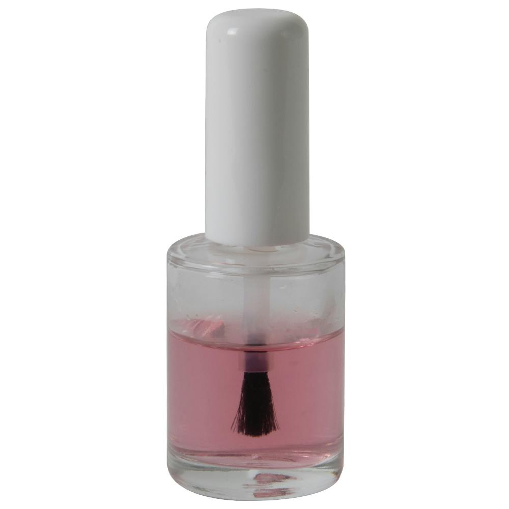 1/2 oz. Clear Stubby Cylinder Glass Bottle with 13/415 White St. Vincent Cap & Flat Lacquer Brush Insert with LS Core