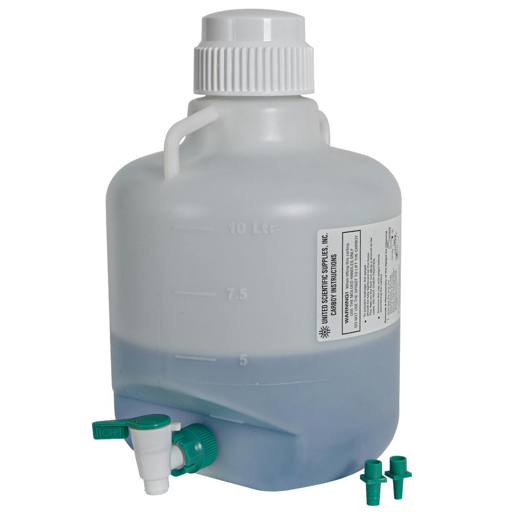2-1/2 Gallon (10 Liter) Natural Polypropylene Autoclavable Round Carboy with 67mm White Screw Cap & Green & White Spigot