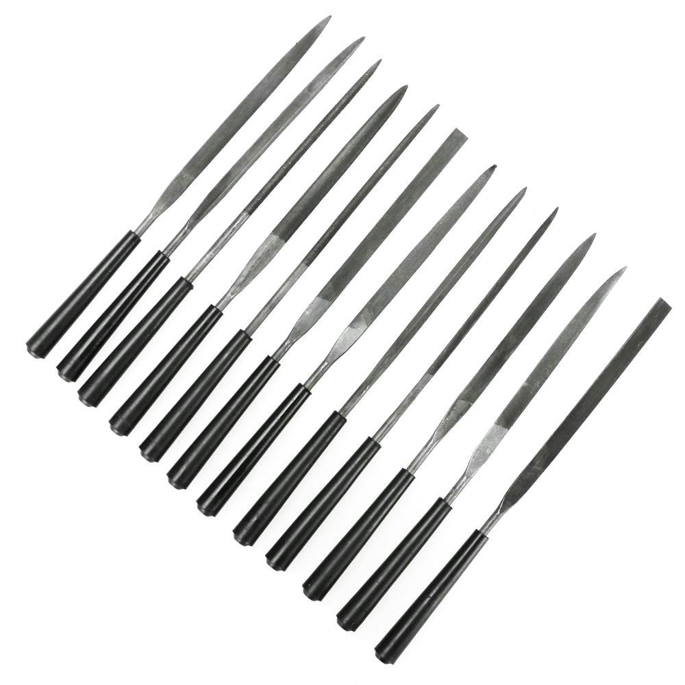 12-Piece Swiss Needle File Set with Plastic Handles - 5-1/2" L