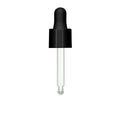 18/415 Smooth Black Polypropylene Cervino Dropper Cap with Black Rubber Bulb & 60mm L Glass Pipette with Ball Tip