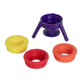 24mm to 38mm Flip-It!® Bottle Emptying Cap with Purple Stand & Bright (Red, Orange & Yellow) Adapters