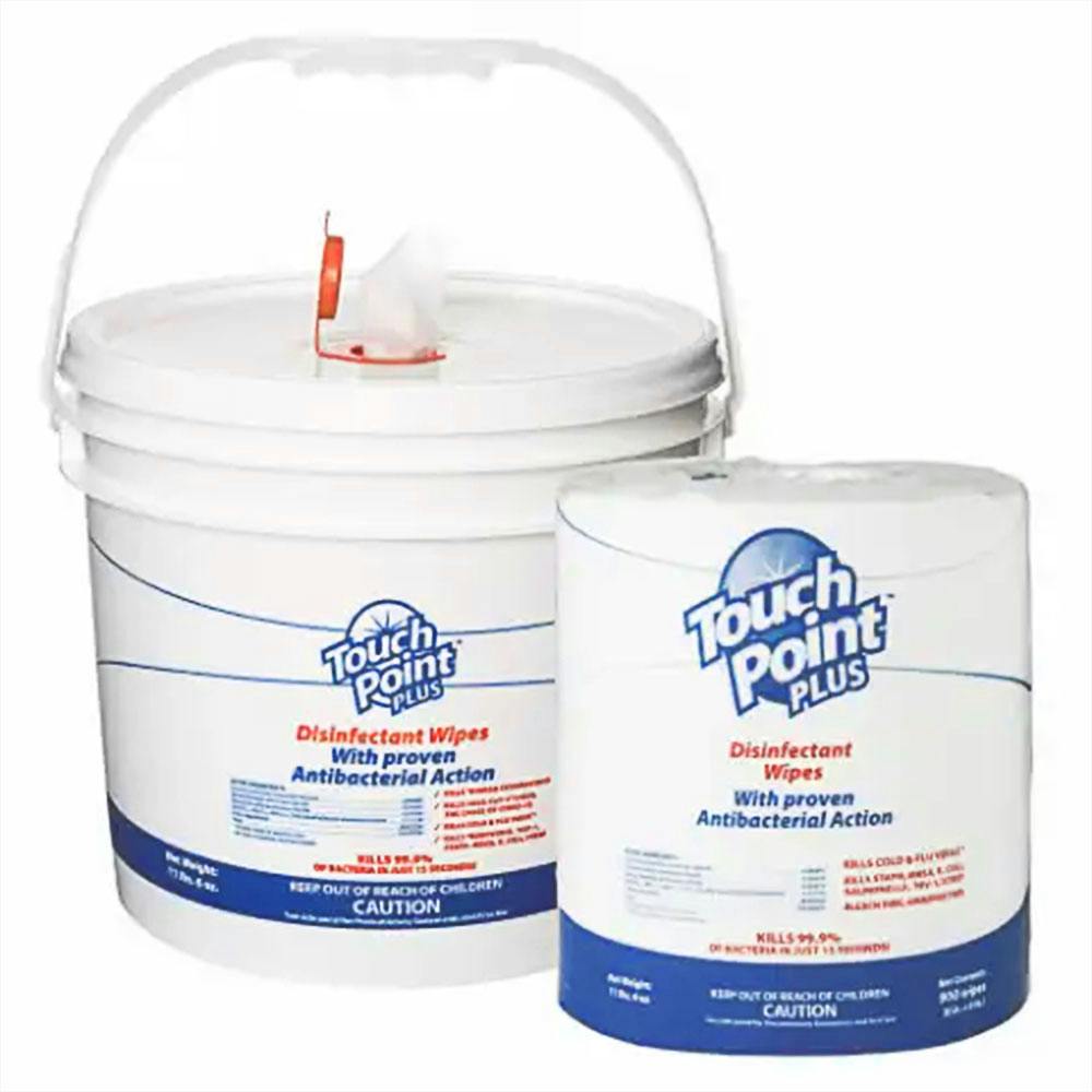 6" W x 8" L Citrus-Scented TouchPoint® Plus Disinfecting Surface Wipes - Roll of 900 & Dispensing Bucket