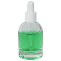 50mL Clear Begonia Dome Round Glass Bottle with 18/415 Smooth White Cervino Dropper Cap with White Rubber Bulb & Ball Tip Glass Pipette