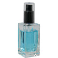 50mL Clear Square Glass Bottle with 18/415 Black Polypropylene Denali Finger Sprayer with Tall Smooth Collar & Clear ABS Overcap