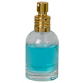 50mL Clear Begonia Dome Round Glass Bottle with 18/415 Gold Metal Finger Sprayer with Swirl Collar & Overcap