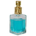 30mL (1 oz.) Clear Rounded Square Glass Bottle with 18/415 Gold Metal Finger Sprayer with Swirl Collar & Overcap