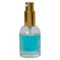 30mL Clear Begonia Dome Round Glass Bottle with 18/415 Gold Metal Treatment Pump with Smooth Collar & Overcap