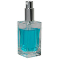 50mL Clear Square Glass Bottle with 18/415 Silver Metal Treatment Pump with Smooth Collar & Overcap