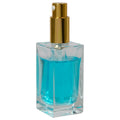 50mL Clear Square Glass Bottle with 18/415 Gold Metal Treatment Pump with Smooth Collar & Overcap