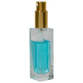 30mL Clear Tall Slim Square Glass Bottle with 18/415 Gold Metal Treatment Pump with Smooth Collar & Overcap