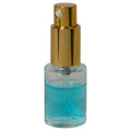 15mL (1/2 oz.) Clear Stubby Cylinder Glass Bottle with 18/415 Gold Metal Treatment Pump with Smooth Collar & Overcap