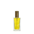 30mL Clear Tall Slim Square Glass Bottle with 18/415 Gold Metal Finger Sprayer with Smooth Collar & Overcap
