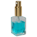 30mL (1 oz.) Clear Rounded Square Glass Bottle with 18/415 Gold Metal Finger Sprayer with Smooth Collar & Overcap