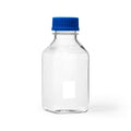 500mL Clear Polycarbonate Sterile Square Media Storage Bottle with GL45 Blue Cap - Individually Wrapped; Case of 24