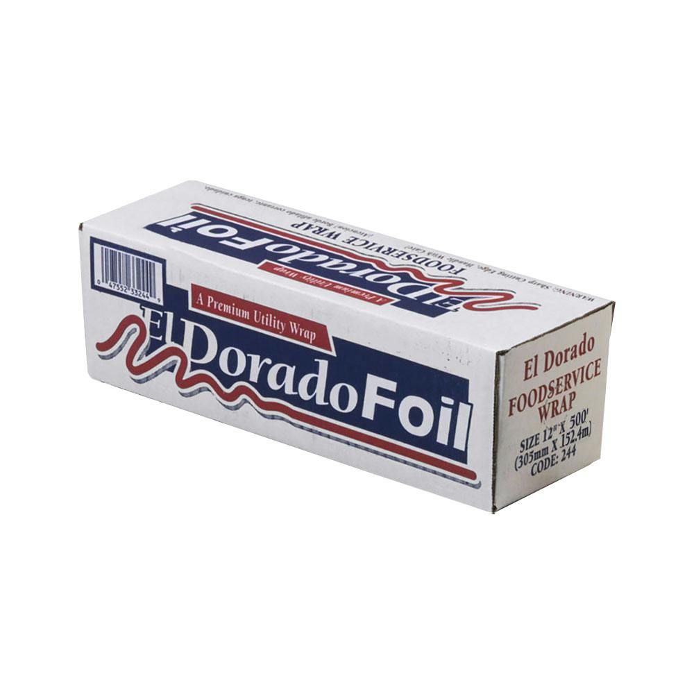 12" W x 500' L x 50 Gauge Thick Standard Silver Aluminum Foil Roll in Cutter Box