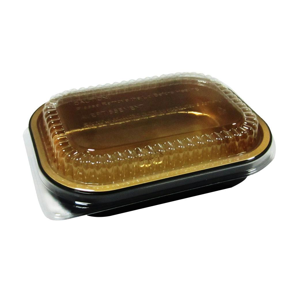 15 oz. Silver Foil Rectangular Smooth Wall Food Container with Clear PET Dome Lid - Case of 100