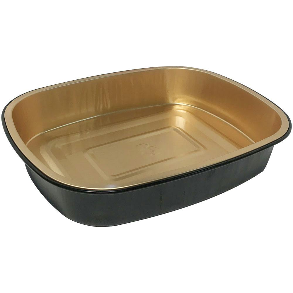 52 oz. Gold & Black Foil Rectangular Smooth Wall Food Container with Clear PET Dome Lid - Case of 50