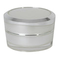 15mL Clear Acrylic Outer with Pearlescent Inner Spray & White Polypropylene Inner Round Jar with Silver-Accented Cap & White Disc Liner