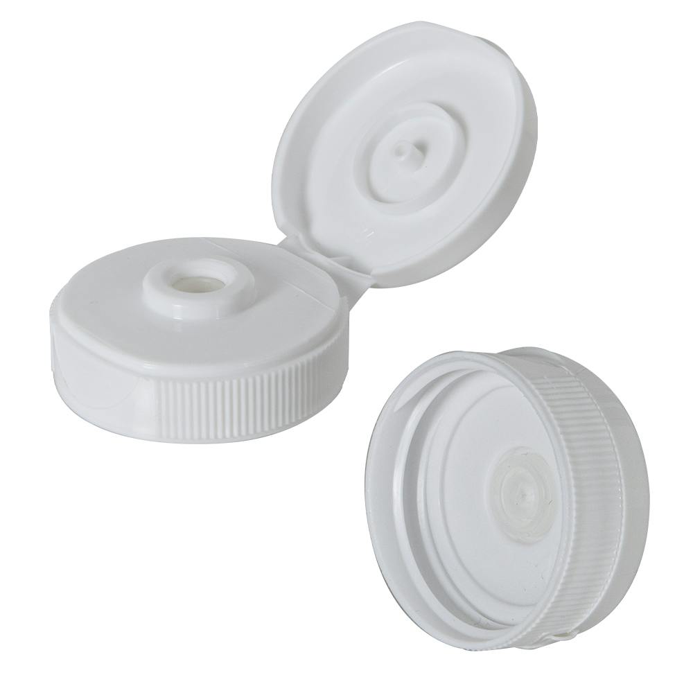 38/400 White Polypropylene Glossy Ribbed Snap-Top Dispensing Cap with Silicone Valve