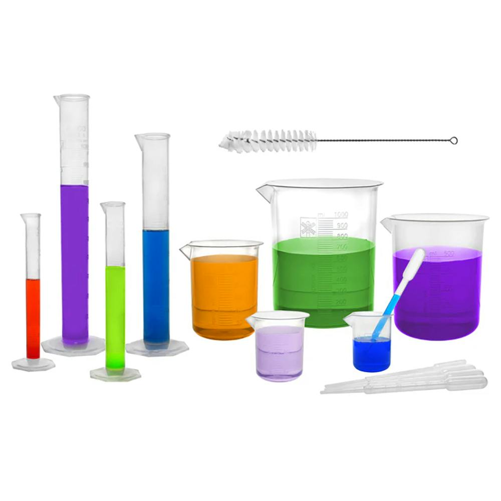 15-Piece Ultimate Labware Plastics Set with (5) Beakers, (4) Cylinders, (5) Pipettes & (1) Brush