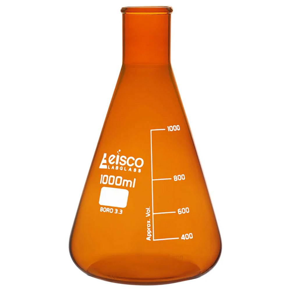 1000mL Narrow Mouth Amber Glass Erlenmeyer Flask