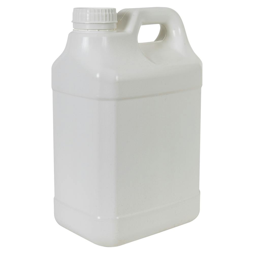 2-1/2 Gallon White HDPE Food-Grade Tamper-Evident F-Style Jug with 63mm Tamper-Evident Rieke® Cap with Foil Liner