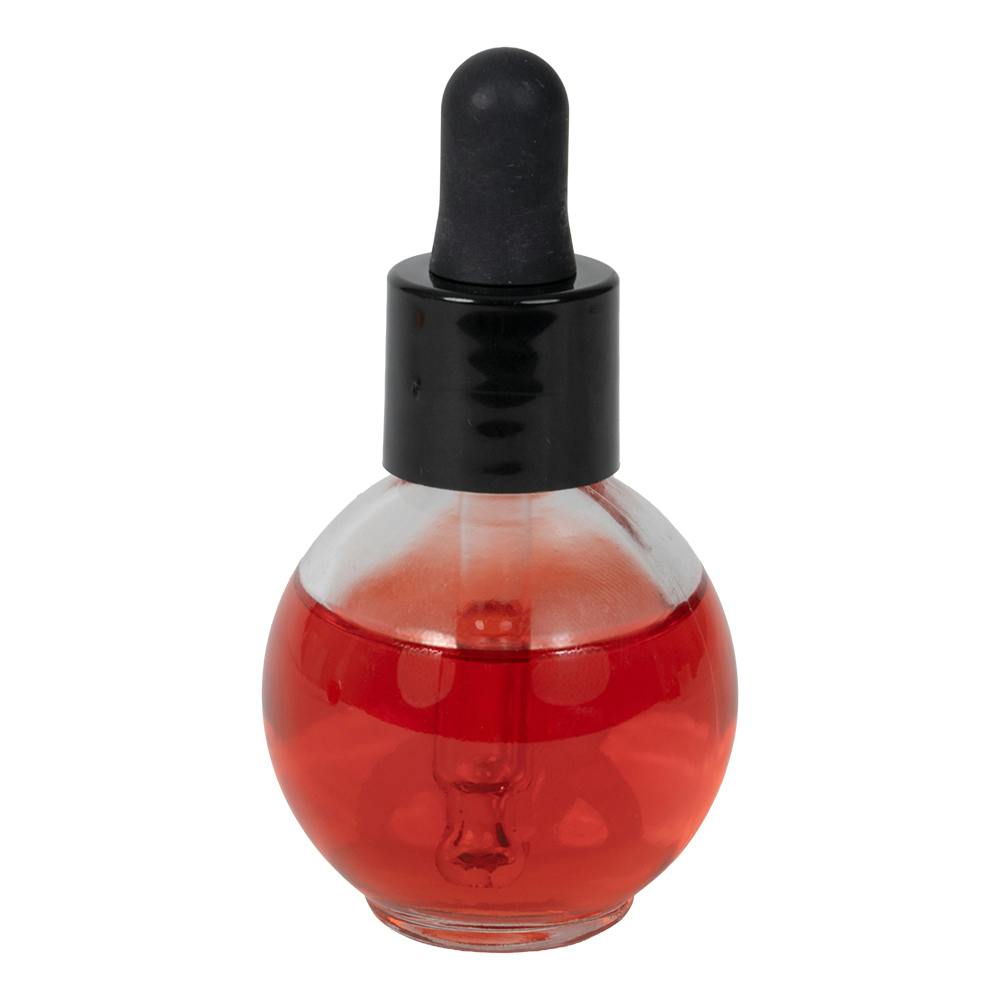 30mL Clear Ball Round Flint Glass Bottle with 18/415 Smooth Black Cervino Dropper Cap with Black Rubber Bulb & Ball Tip Glass Pipette