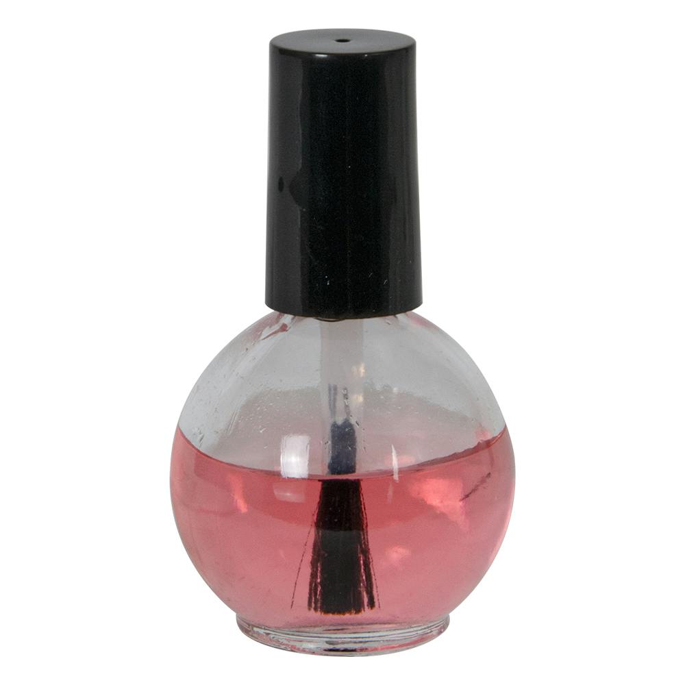 1/2 oz. (15mL) Clear Ball Round Flint Glass Bottle with 13/415 Black Torino Cap & Flat Lacquer Brush Insert with S Core