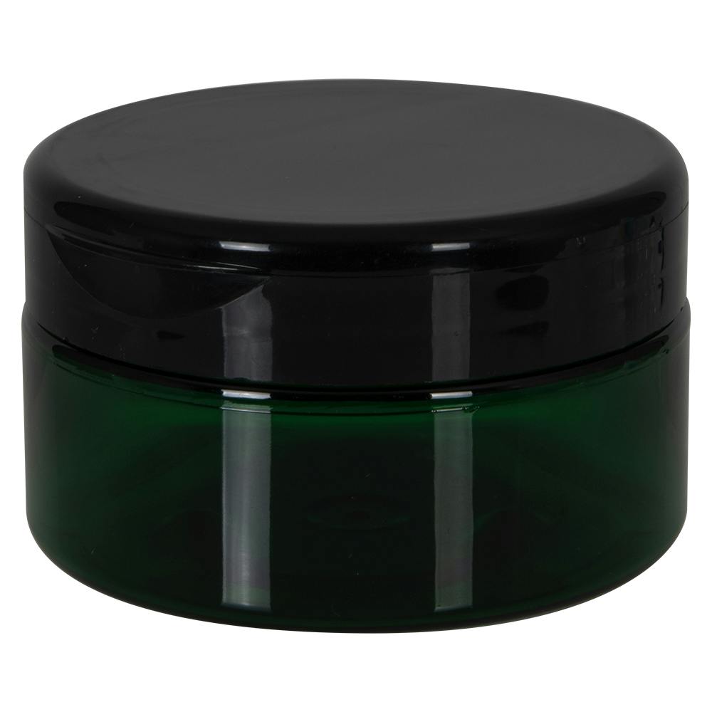 8 oz. Dark Green PET Straight-Sided Round Jar with 89/400 Black Snap-Top Cap