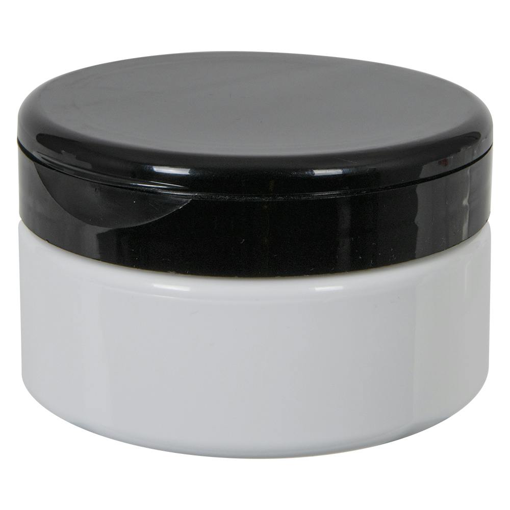 8 oz. White PET Straight-Sided Round Jar with 89/400 Black Snap-Top Cap
