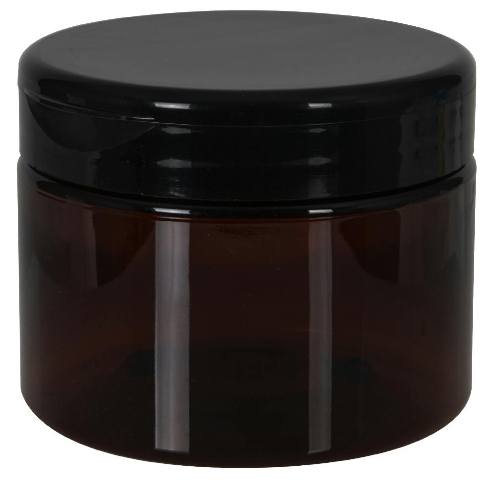 12 oz. Amber PET Straight-Sided Round Jar with 89/400 Black Snap-Top Cap