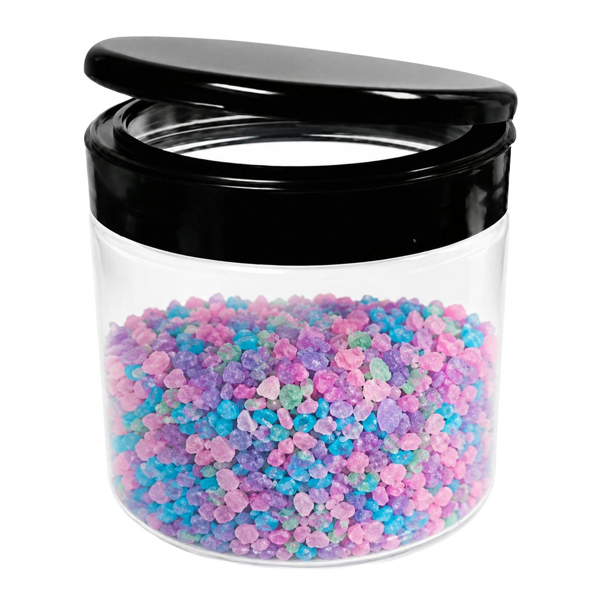 16 oz. Clear PET Straight-Sided Round Jar with 89/400 Black Snap-Top Cap