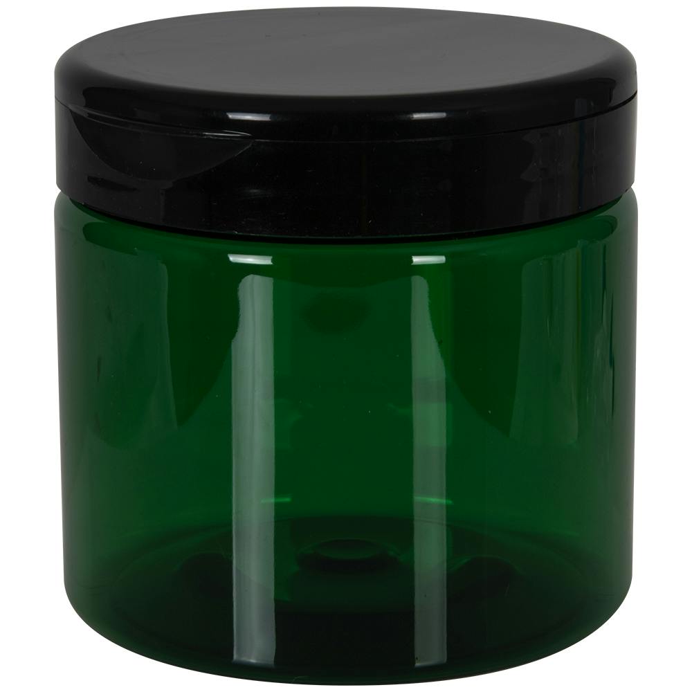 16 oz. Dark Green PET Straight-Sided Round Jar with 89/400 Black Snap-Top Cap