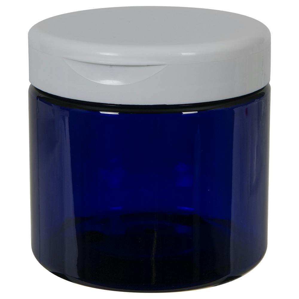 16 oz. Cobalt Blue PET Straight-Sided Round Jar with 89/400 White Snap-Top Cap