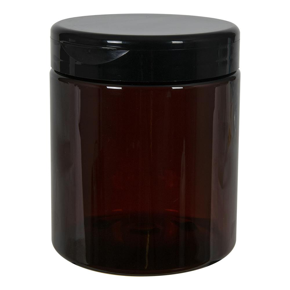 19 oz. Amber PET Straight-Sided Round Jar with 89/400 Black Snap-Top Cap