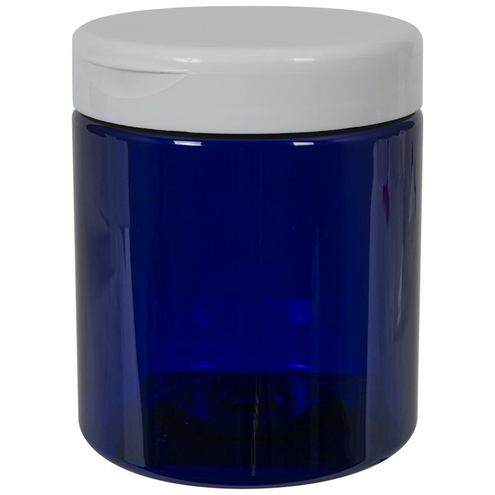 19 oz. Cobalt Blue PET Straight-Sided Round Jar with 89/400 White Snap-Top Cap
