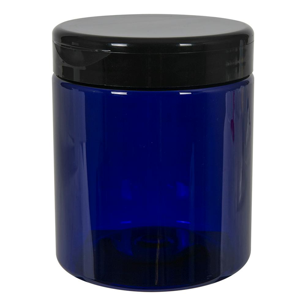 19 oz. Cobalt Blue PET Straight-Sided Round Jar with 89/400 Black Snap-Top Cap
