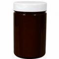 25 oz. Amber PET Straight-Sided Round Jar with 89/400 White Snap-Top Cap