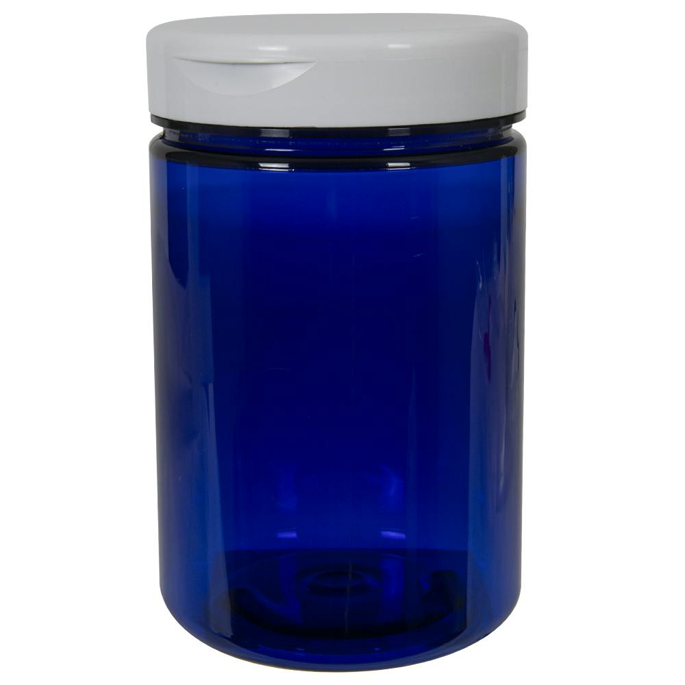 25 oz. Cobalt Blue PET Straight-Sided Round Jar with 89/400 White Snap-Top Cap