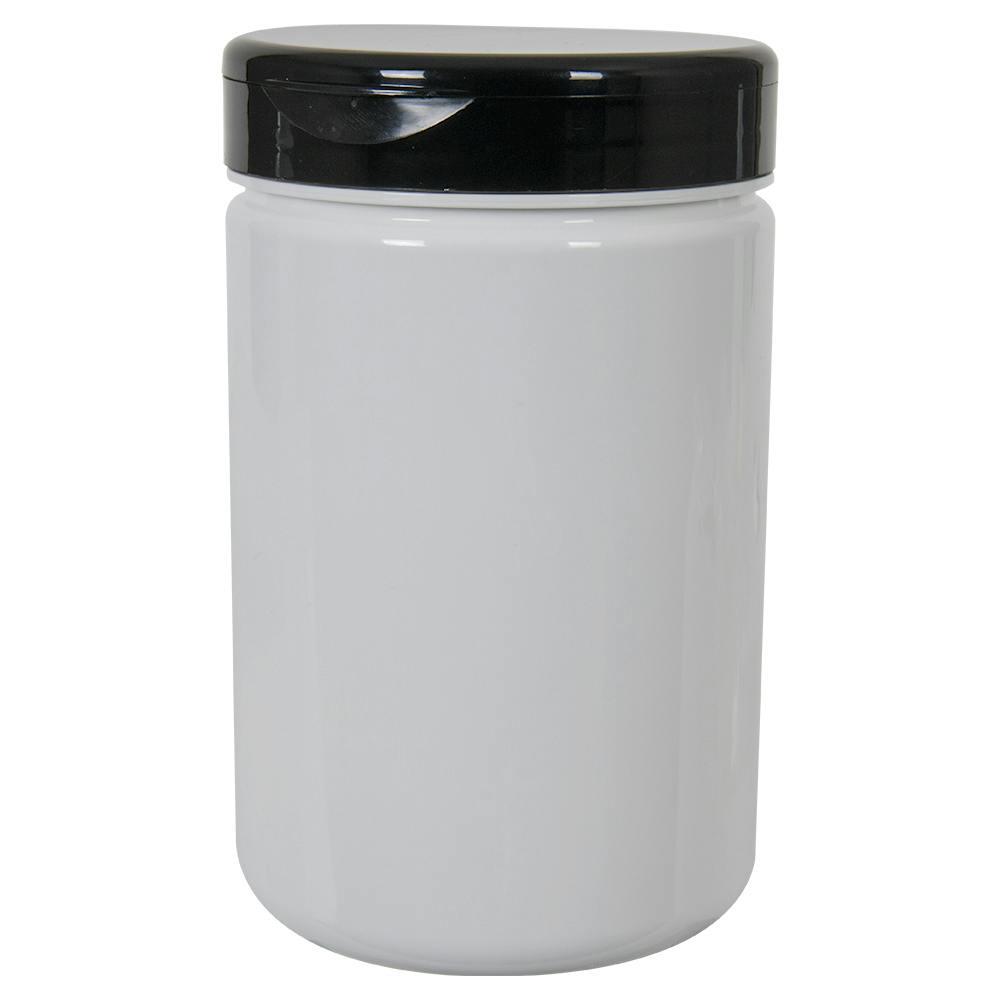 25 oz. White PET Straight-Sided Round Jar with 89/400 Black Snap-Top Cap