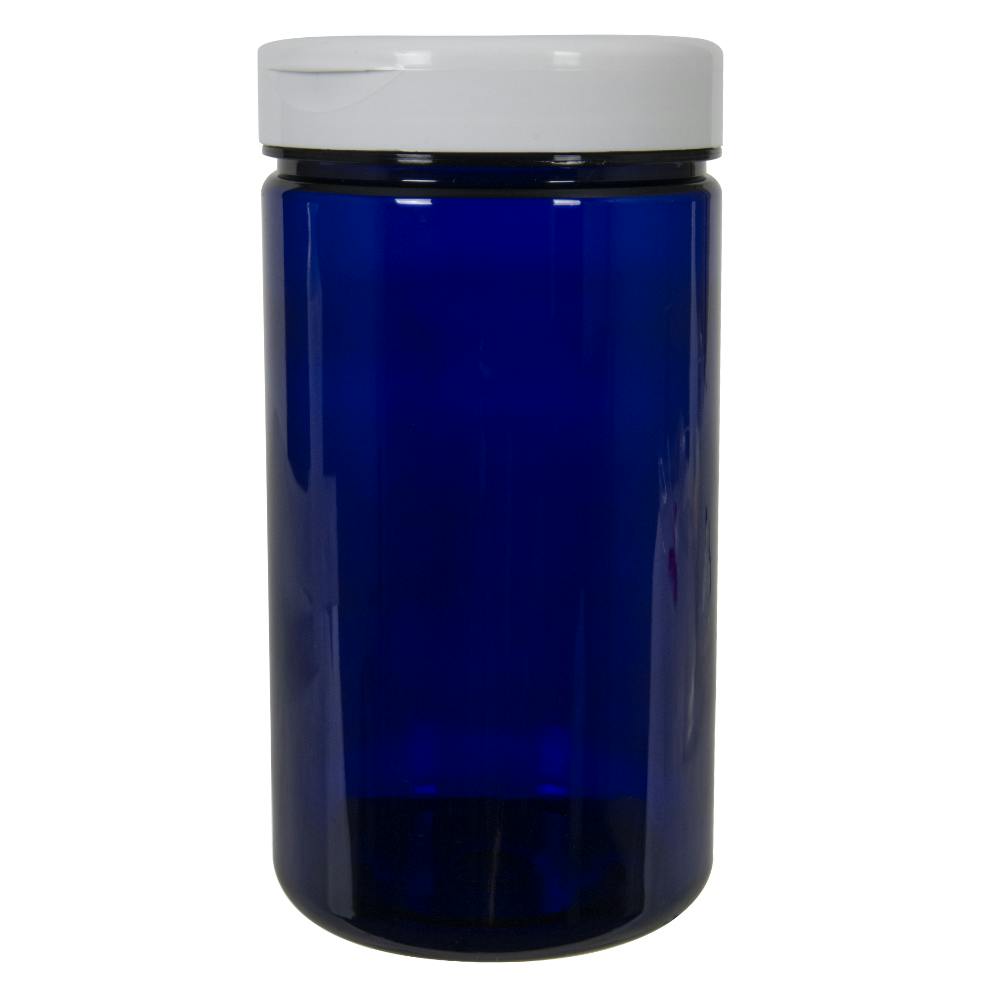 32 oz. Cobalt Blue PET Straight-Sided Round Jar with 89/400 White Snap-Top Cap