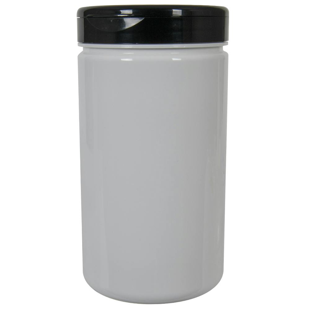32 oz. White PET Straight-Sided Round Jar with 89/400 Black Snap-Top Cap