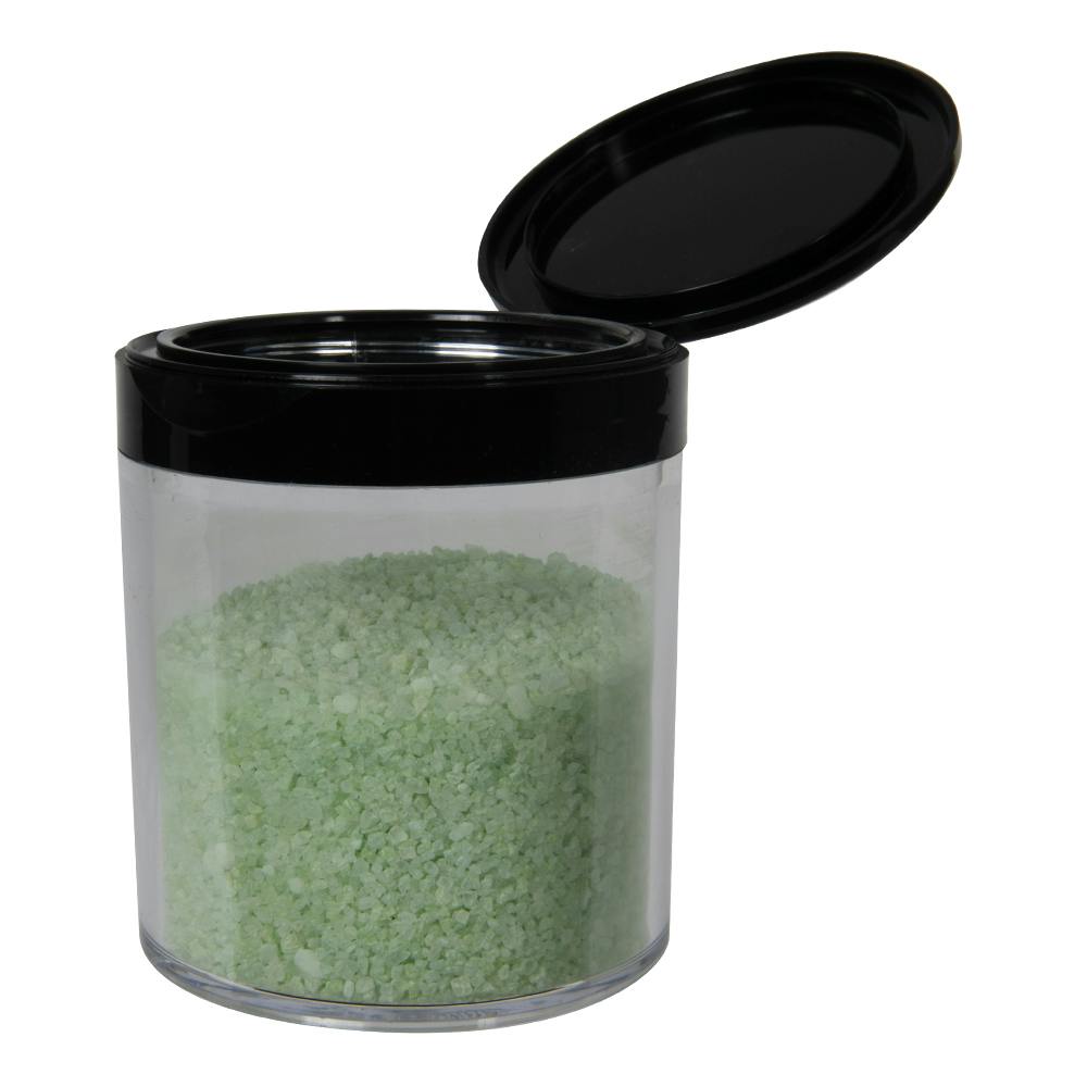 16 oz. Clear Polystyrene Straight-Sided Thick-Walled Round Jar with 89/400 Black Snap-Top Cap