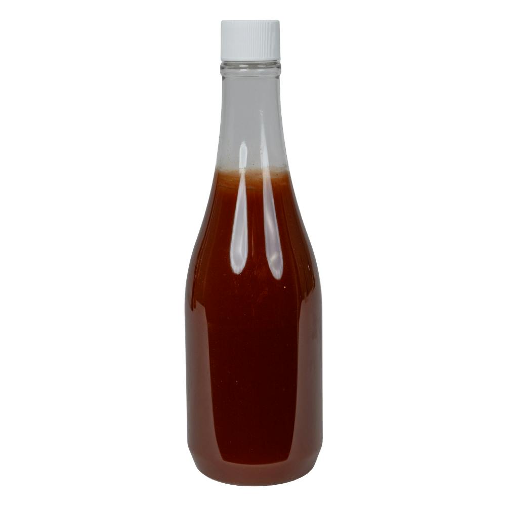 12 oz. Clear PET Round Keuka Bottle with 24/410 White Ribbed Cap with F217 Liner