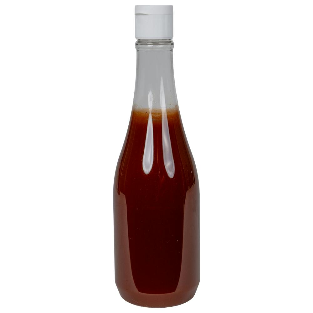 12 oz. Clear PET Round Keuka Bottle with 24/410 White Ribbed Snap-Top Dispensing Cap
