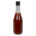 12 oz. Clear PET Round Keuka Bottle with 24/410 Black Ribbed Snap-Top Dispensing Cap