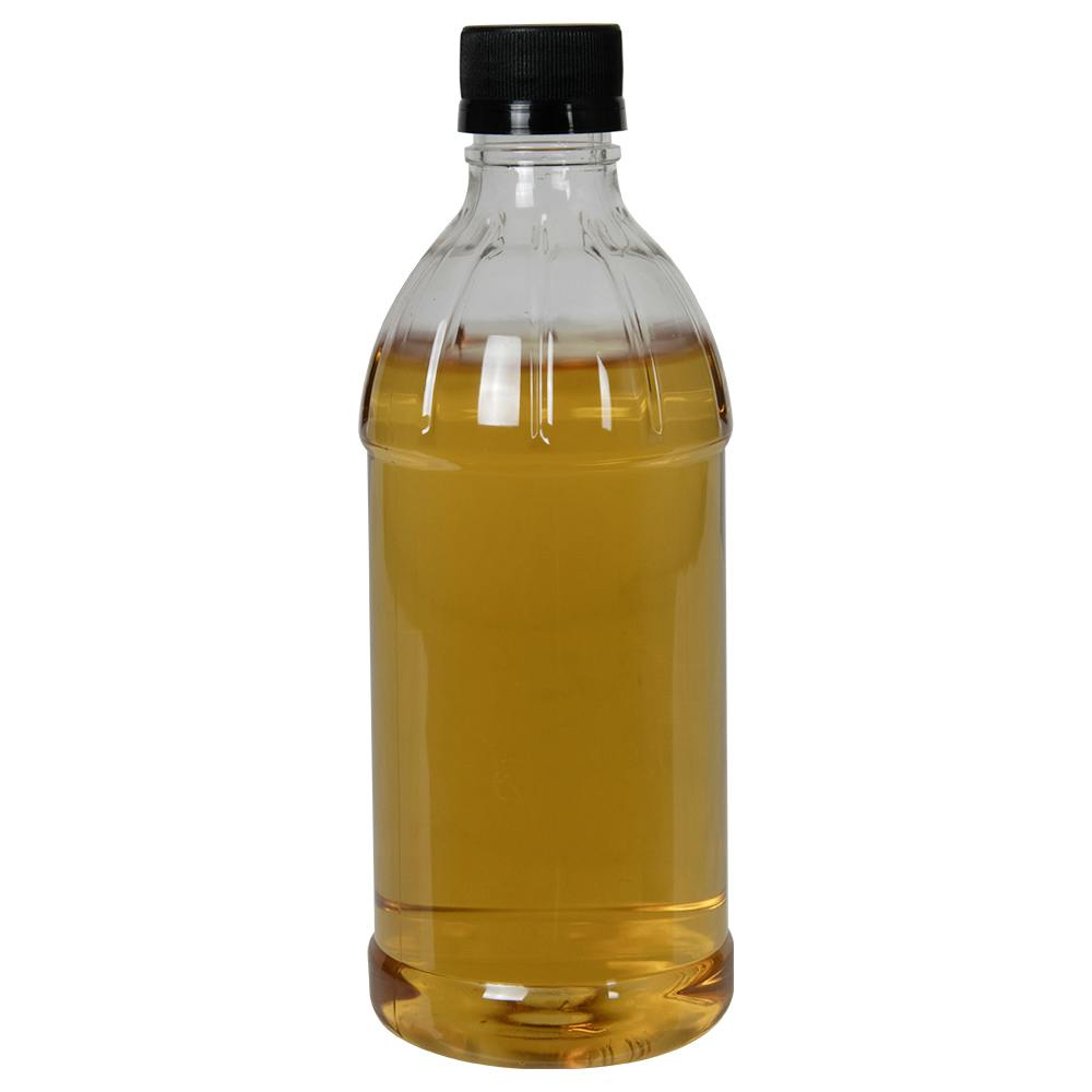 16 oz. Clear PET Vinegar Bottle with 28mm PCO Black Tamper-Evident Drop Loc Cap