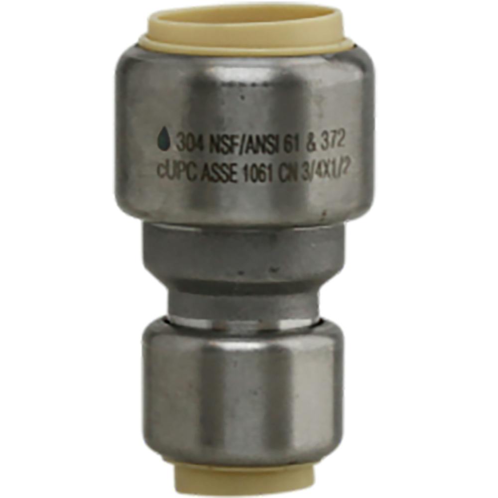 3/4" Push-Fit x 1/2" Push-Fit Stainless Steel Coupling