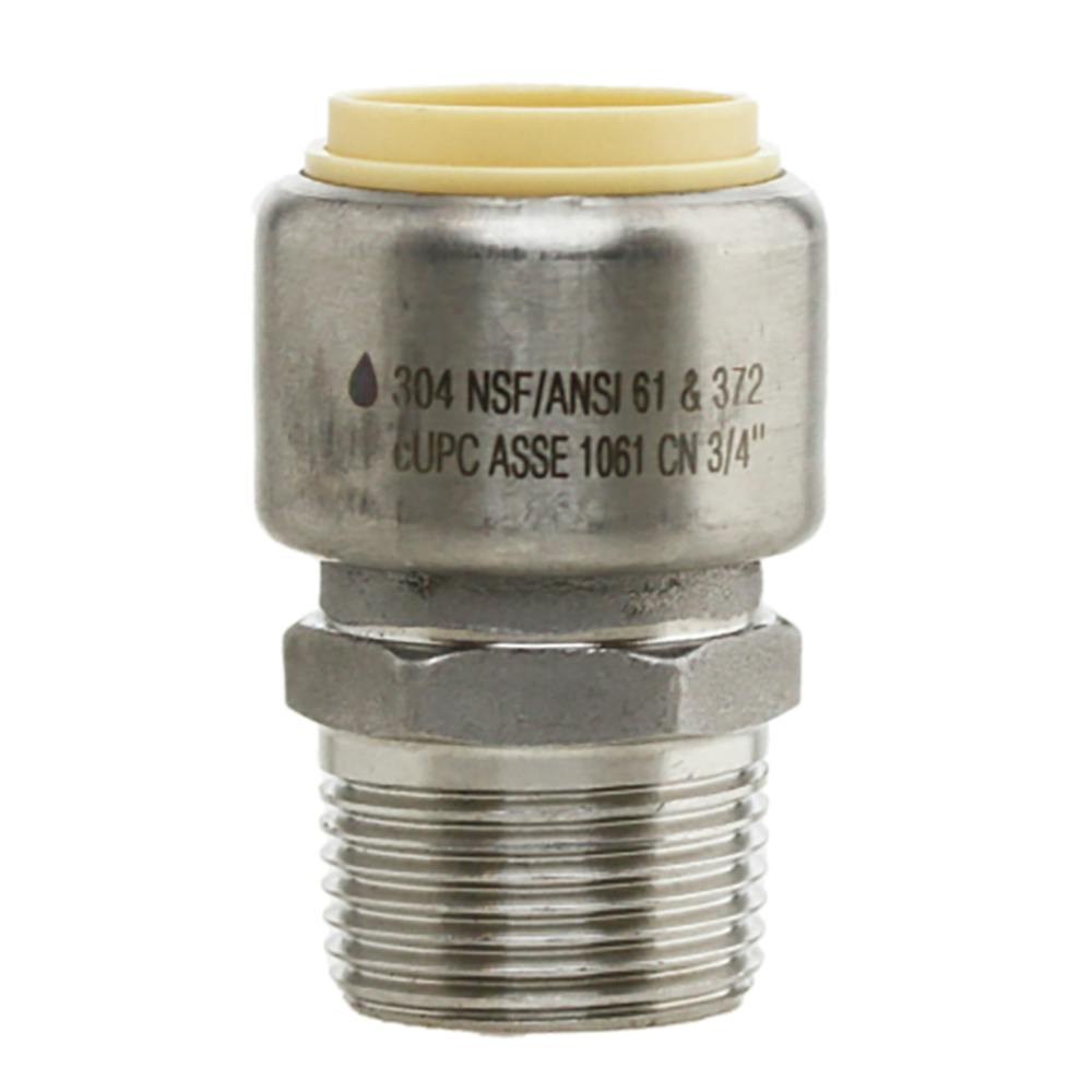 3/4" Push-Fit x 3/4" MPT Stainless Steel Male Adapter